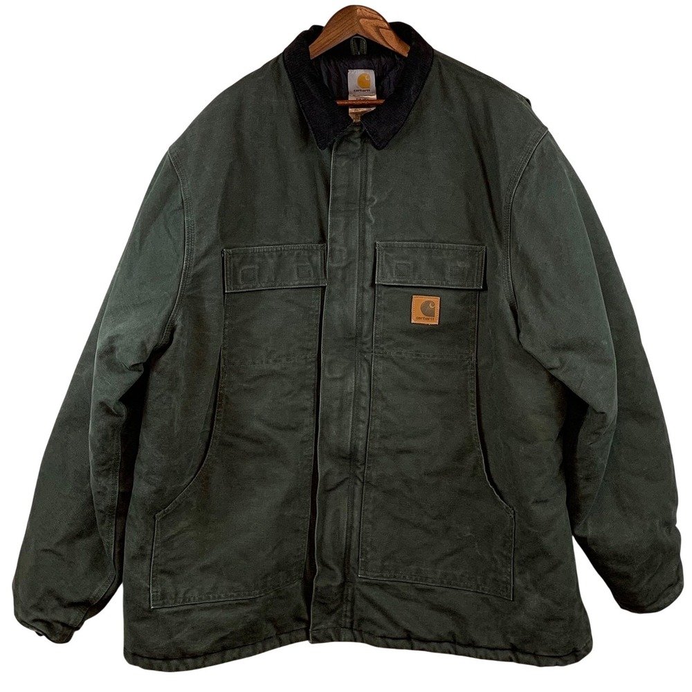 Vtg Carhartt Arctic Jacket Mens 2XL C26 MOS Green Quilted Y2K 2000s Big Logo